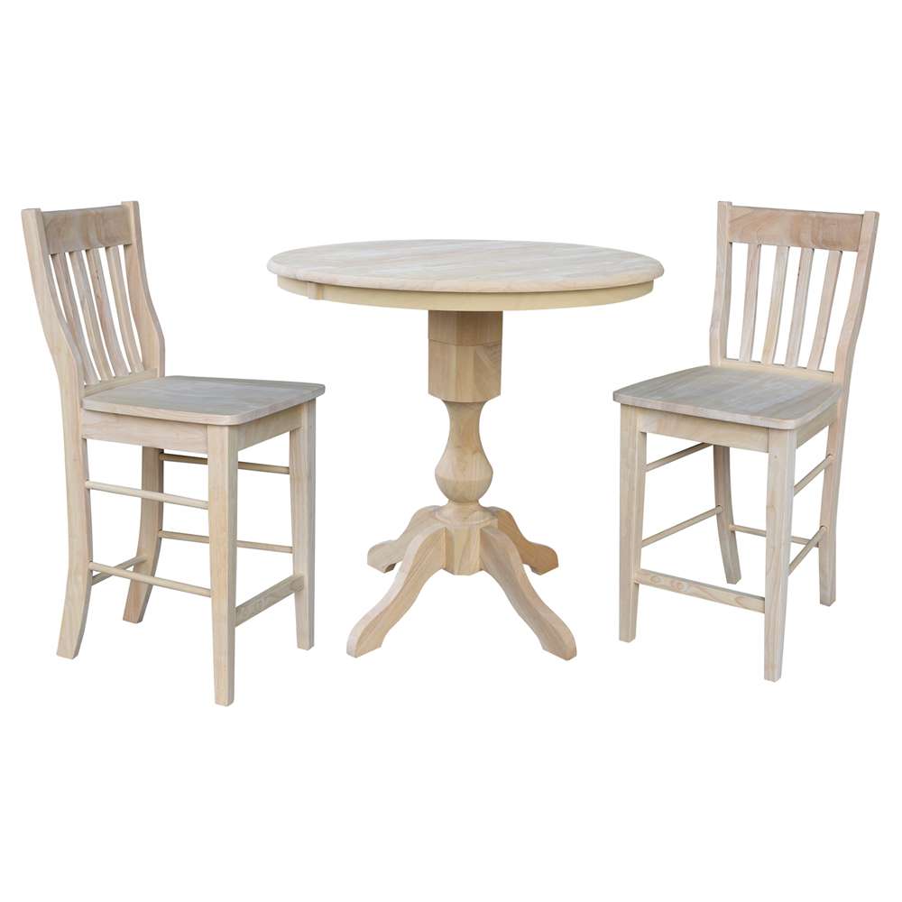 International Concepts (Set of 3 Pcs) - 36in Round Extension Dining Table with 2 Cafe Counter Height Stools - K-36RXT-11P-S6162-2 veiw 1