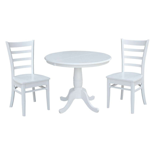 International Concepts (Set of 3 Pcs) - 36in Round Extension Dining Table with 2 Emily Chairs in White Finish - K08-36RXT-C617-2 veiw 2