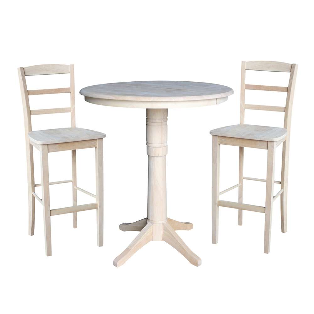 International Concepts (Set of 3 Pcs) - 36in Round Extension Dining Table with 2 Madrid Bar Height Stools - K-36RXT-27B-S403-2 veiw 1