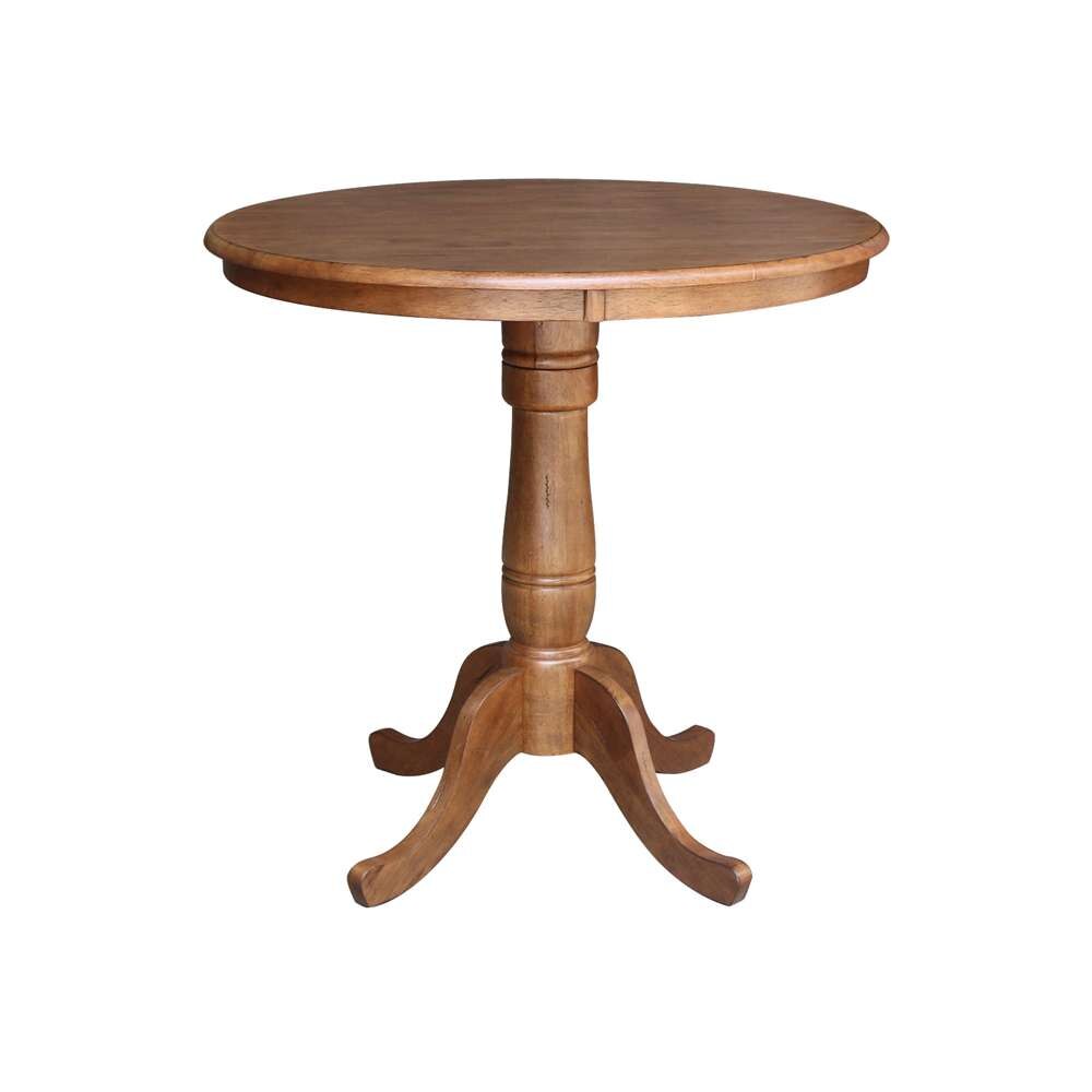 International Concepts (Set of 3 Pcs) - 36in Round Pedestal Gathering Height Table with 2 X-Back Counter Height Stools in Distressed Oak Finish - K42-36RT-6B-S6132-2 veiw 4