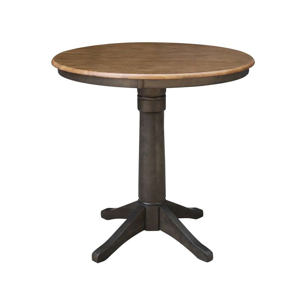 International Concepts (Set of 3 Pcs) - 36in Round Pedestal Gathering Height Table with 2 Emily Counter Height Stools in Hickory/Washed Coal Finish - K45-36RT-27B-S6172-2 veiw 4