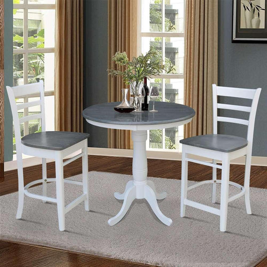 International Concepts (Set of 3 Pcs) - 36in Round Pedestal Gathering Height Table with 2 Emily Counter Height Stools in White/Heather Gray Finish - K05-36RT-6B-S6172-2 veiw 2