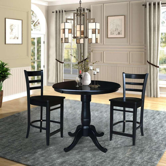 International Concepts (Set of 3 Pcs) - 36in Round Pedestal Counter Height Table with 2 Counter Height Stools in Black Finish - K46-36RT-S6172-2 veiw 2