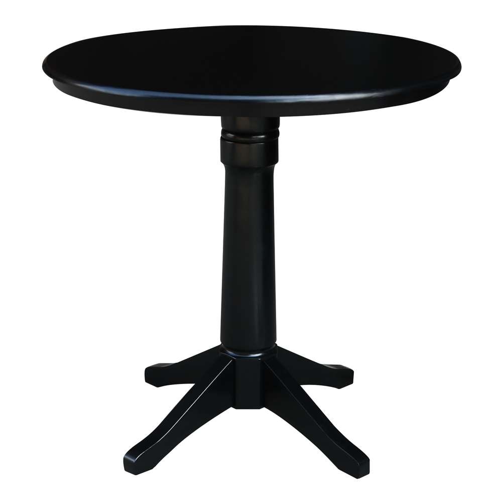 International Concepts (Set of 3 Pcs) - 36in Round Pedestal Gathering Height Table with 2 Counter Height Stools in Black Finish - K46-36RT-27B-S6172-2 veiw 4