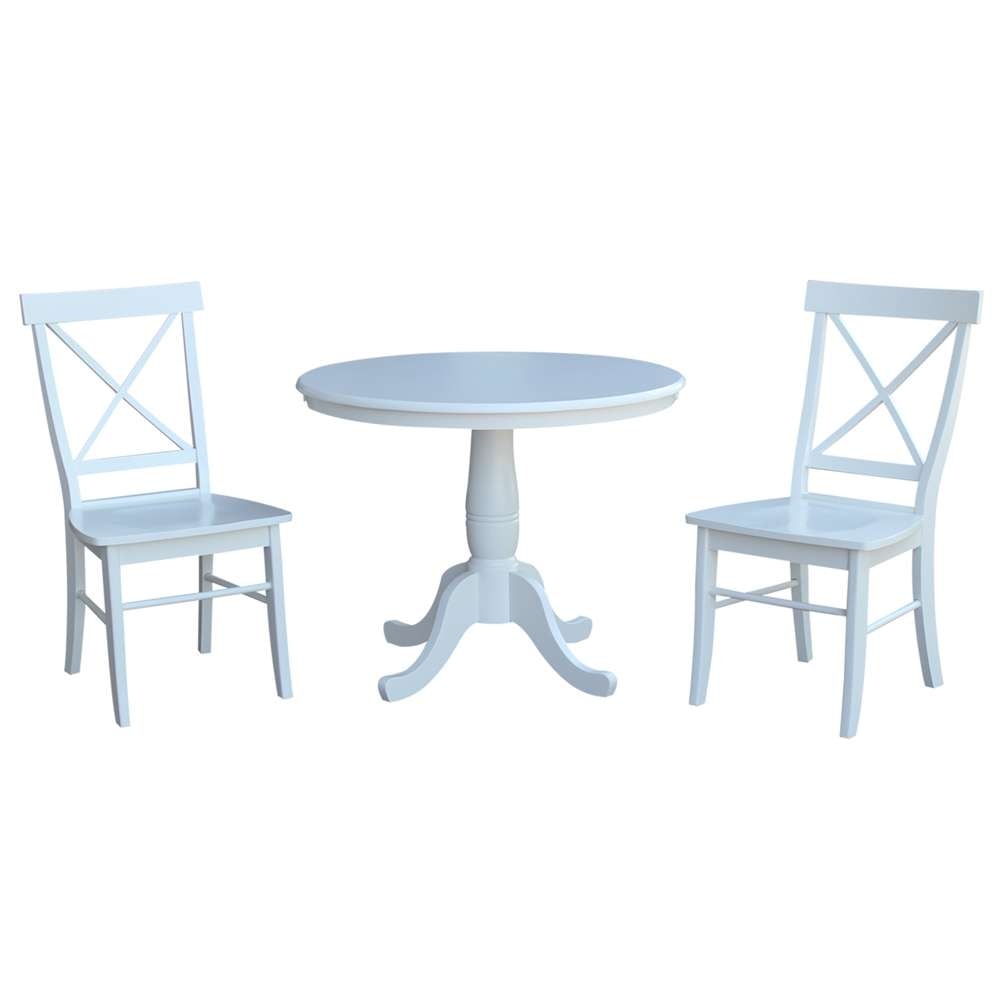 International Concepts (Set of 3 Pcs) -36in Round Top Ped Table with 2 C08-613 Chairs in White Finish - K08-36RT-C613P veiw 1