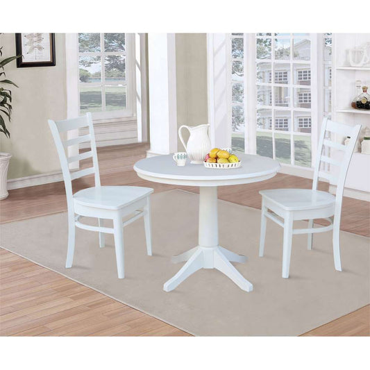 International Concepts (Set of 3 Pcs) -36in Round Top Ped Table with 2 Emily Chairs in White Finish - K08-36RT-27B-C617-2 veiw 2