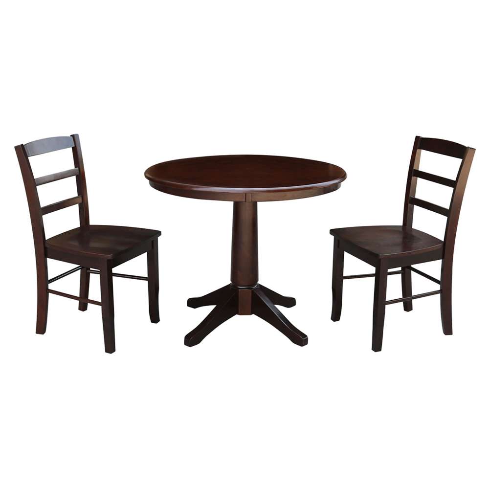 International Concepts (Set of 3 Pcs) -36in Round Top Ped Table with 2 Madrid Chairs in Rich Mocha Finish - K15-36RT-27B-C2-2 veiw 1