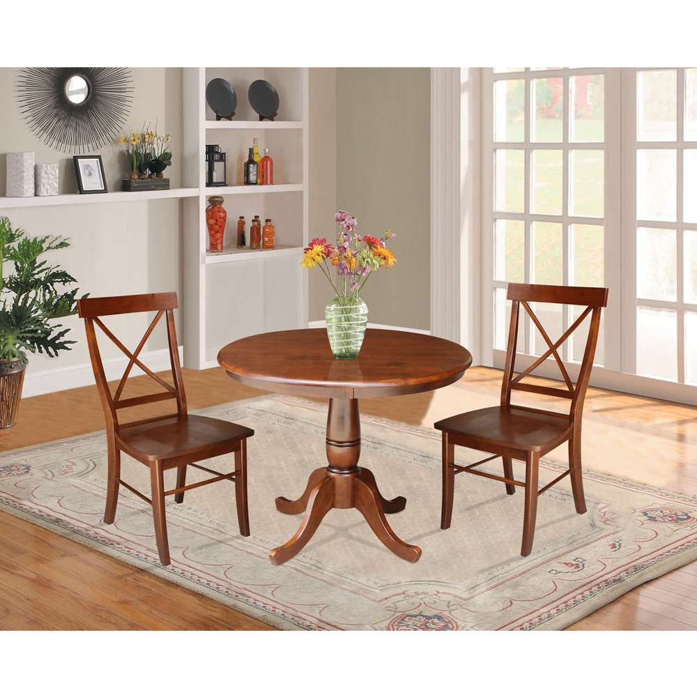 International Concepts (Set of 3 Pcs) -36in Round Top Ped Table with 2 RTA Chairs in Espresso Finish - K581-36RT-C613-2 veiw 2