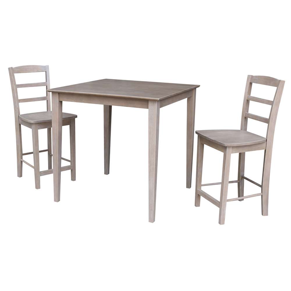 International Concepts (Set of 3 Pcs) - 36X36 Counter Height Dining Table with 2 Madrid Counter Height Stools in Washed Gray Taupe Finish - K09-3636-S402-2 veiw 1
