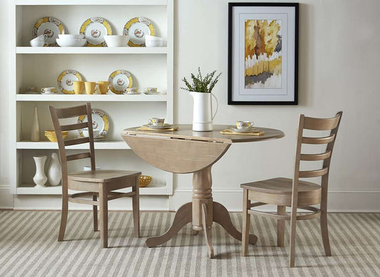 International Concepts (Set of 3 Pcs) - 42in Dual Drop Leaf Table with 2 Emily Side Chairs in Washed Gray Taupe Finish - K09-42DP-C617P veiw 2