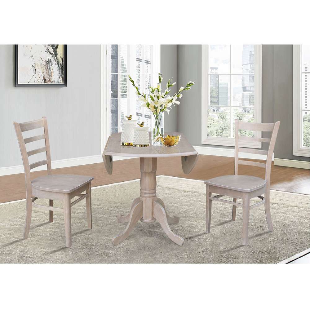 International Concepts (Set of 3 Pcs) - 42in Dual Drop Leaf Table with 2 Emily Side Chairs in Washed Gray Taupe Finish - K09-42DP-C617P veiw 7