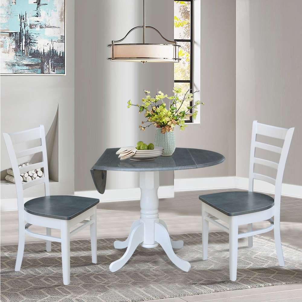 International Concepts (Set of 3 Pcs) - 42in Dual Drop Leaf Table with 2 Emily Side Chairs in White/Heather Gray Finish - K05-42DP-C617P veiw 6