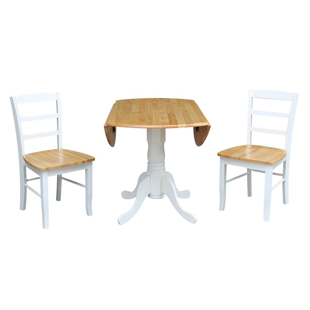 International Concepts (Set of 3 Pcs) - 42in Dual Drop Leaf Table with 2 Madrid Chairs in White/Natural Finish - K02-42DP-C2P-2 veiw 7