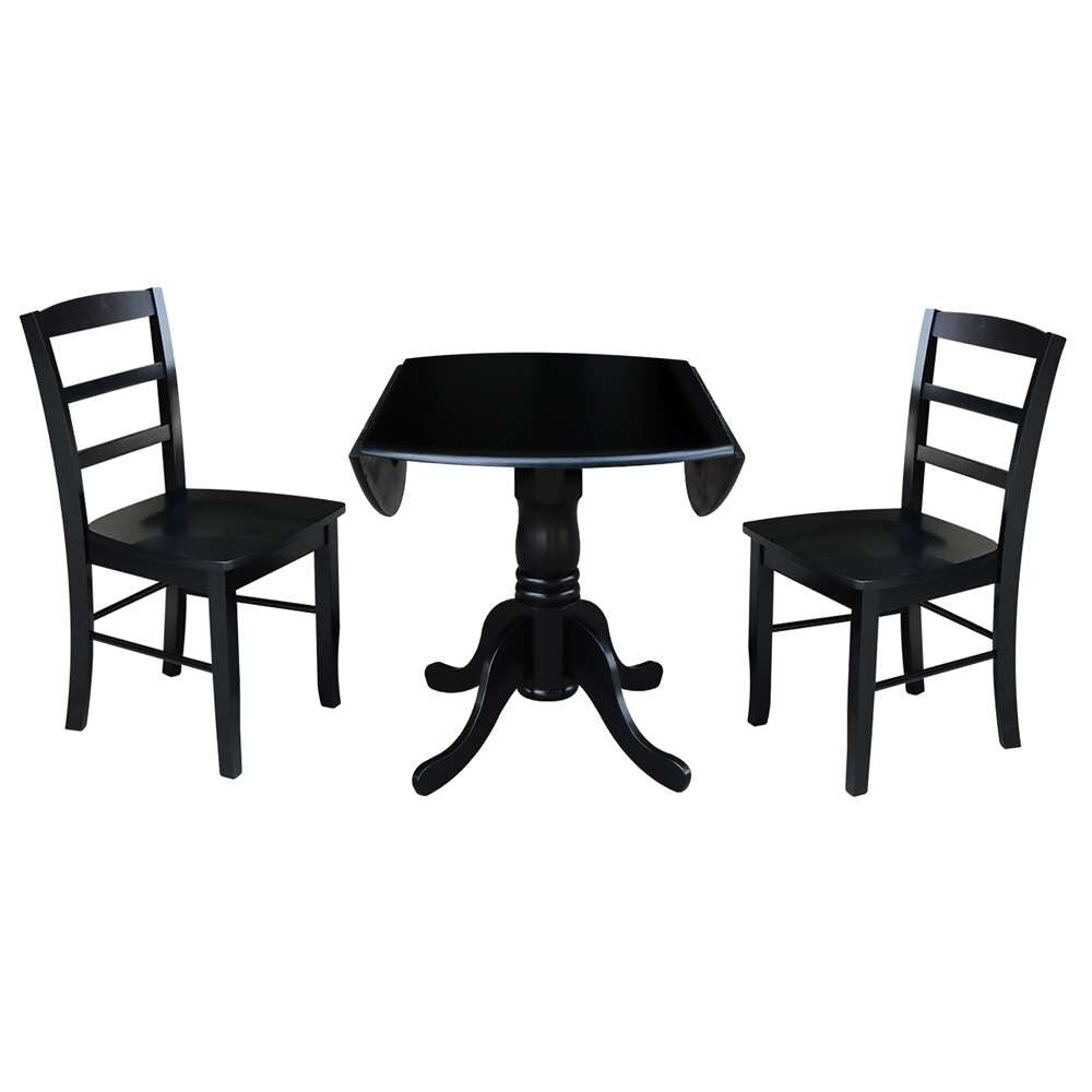 International Concepts (Set of 3 Pcs) - 42in Dual Drop Leaf Table with 2 RTA Chairs in Black Finish - K46-42DP-C2P veiw 6