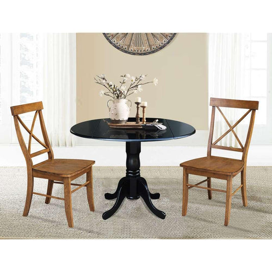 International Concepts (Set of 3 Pcs) - 42in Dual Drop Leaf Table with 2 RTA Chairs in Black Finish - K46-42DP-C59-613P veiw 2
