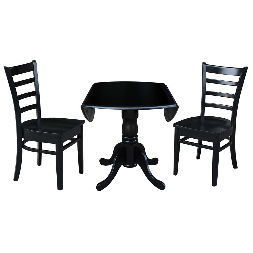 International Concepts (Set of 3 Pcs) - 42in Dual Drop Leaf Table with 2 RTA Chairs in Black Finish - K46-42DP-C617P veiw 6