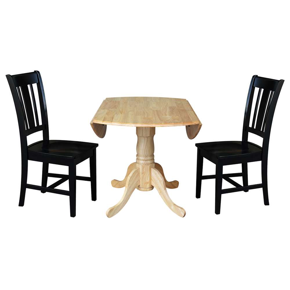 International Concepts (Set of 3 Pcs) - 42in Dual Drop Leaf Table with 2 RTA Chairs in Natural Finish - K01-42DP-C46-10P veiw 6