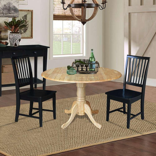 International Concepts (Set of 3 Pcs) - 42in Dual Drop Leaf Table with 2 RTA Chairs in Natural Finish - K01-42DP-C46-265P veiw 2