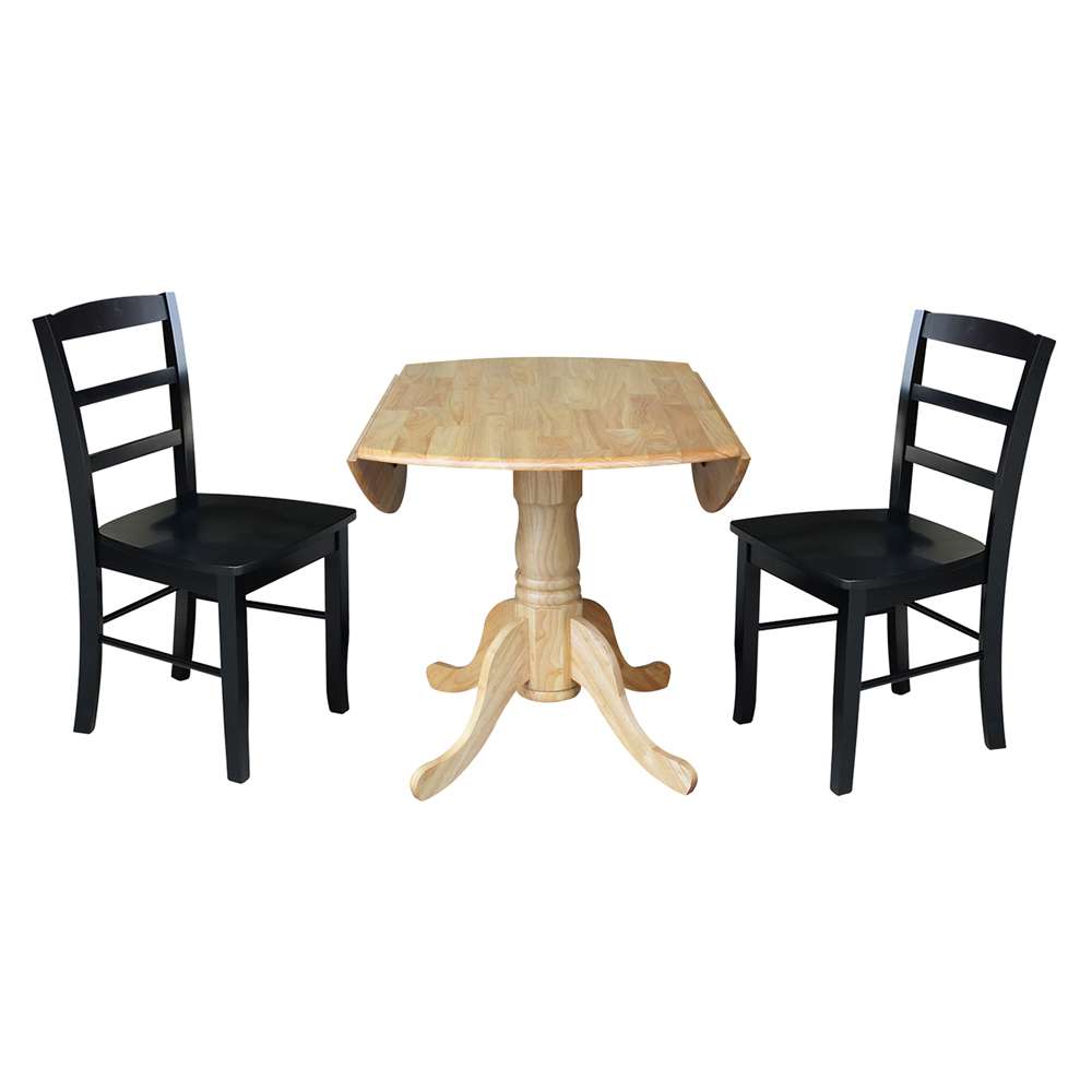 International Concepts (Set of 3 Pcs) - 42in Dual Drop Leaf Table with 2 RTA Chairs in Natural Finish - K01-42DP-C46-2P veiw 6