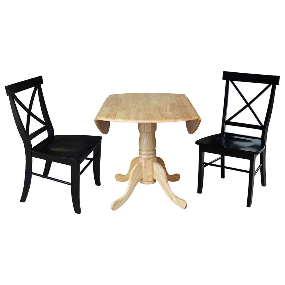 International Concepts (Set of 3 Pcs) - 42in Dual Drop Leaf Table with 2 RTA Chairs in Natural Finish - K01-42DP-C46-613P veiw 6