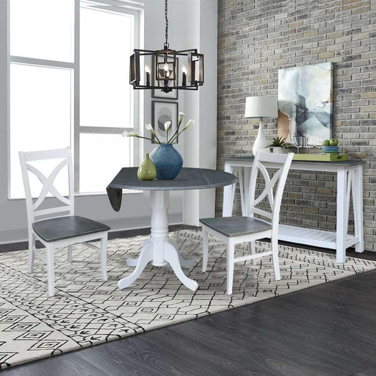 International Concepts (Set of 3 Pcs) - 42in Dual Drop Leaf Table with 2 RTA Chairs in White/Heather Gray Finish - K05-42DP-C14P veiw 2
