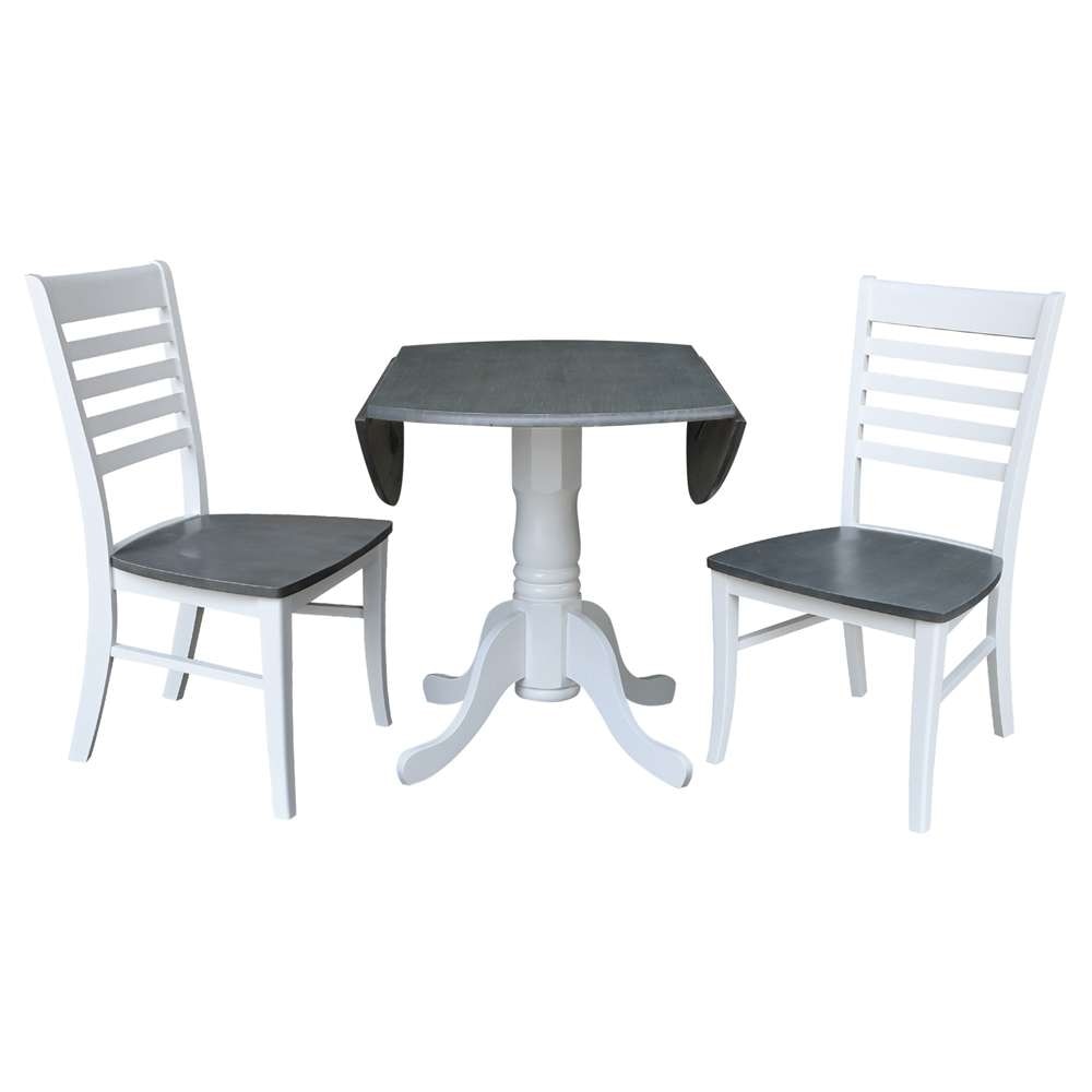 International Concepts (Set of 3 Pcs) - 42in Dual Drop Leaf Table with 2 RTA Chairs in White/Heather Gray Finish - K05-42DP-C310P veiw 6