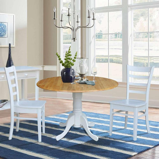 International Concepts (Set of 3 Pcs) - 42in Dual Drop Leaf Table with 2 RTA Chairs in White / Natural Finish - K02-42DP-C08-617P veiw 2