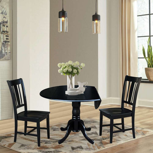 International Concepts (Set of 3 Pcs) - 42in Dual Drop Leaf Table with 2 San Remo Chairs in Black Finish - K46-42DP-C10 veiw 2