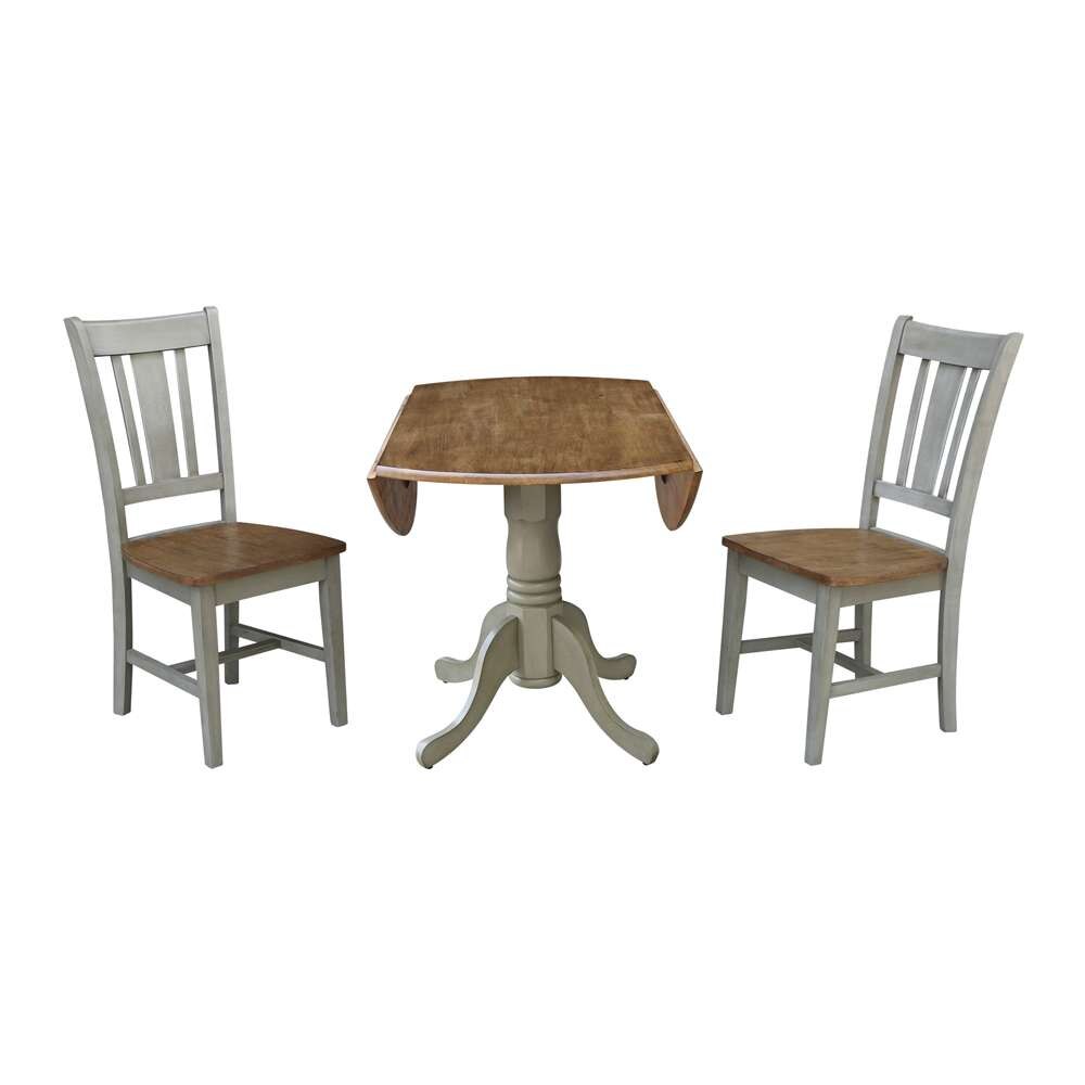 International Concepts (Set of 3 Pcs) - 42in Dual Drop Leaf Table with 2 San Remo Side Chairs in Hickory/Stone Finish - K41-42DP-C10P veiw 8