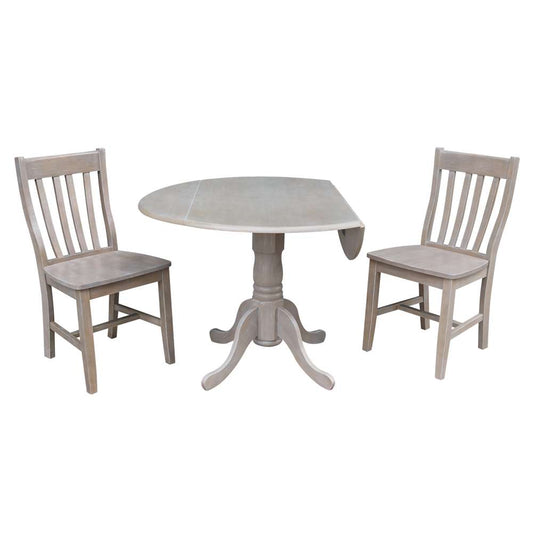 International Concepts (Set of 3 Pcs) - 42in Dual Drop Leaf Table with 2 Schoolhouse Chairs in Washed Gray Taupe Finish - K09-42DP-C61P veiw 2