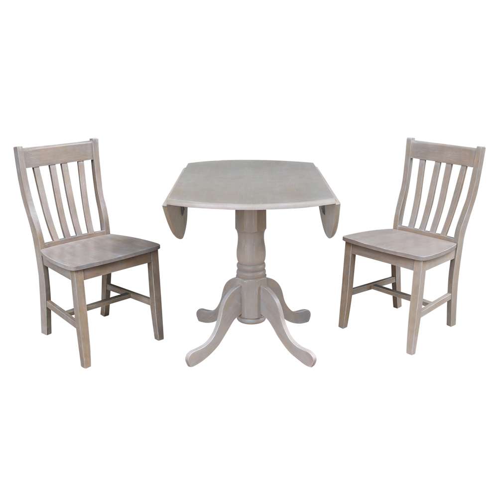 International Concepts (Set of 3 Pcs) - 42in Dual Drop Leaf Table with 2 Schoolhouse Chairs in Washed Gray Taupe Finish - K09-42DP-C61P veiw 3