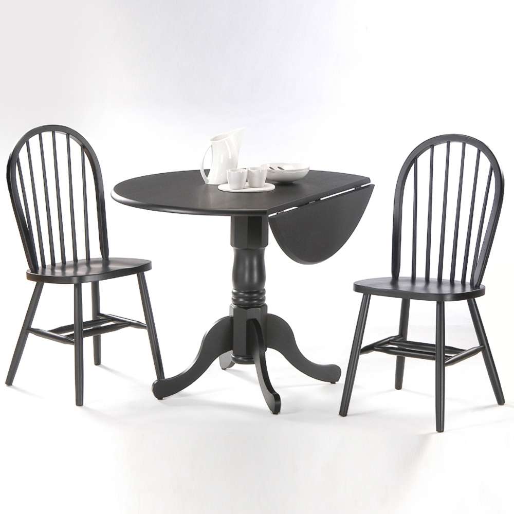 International Concepts (Set of 3 Pcs) - 42in Dual Drop Leaf Table with 2 Windsor Chairs in Black Finish - K46-42DP-C212-2 veiw 1
