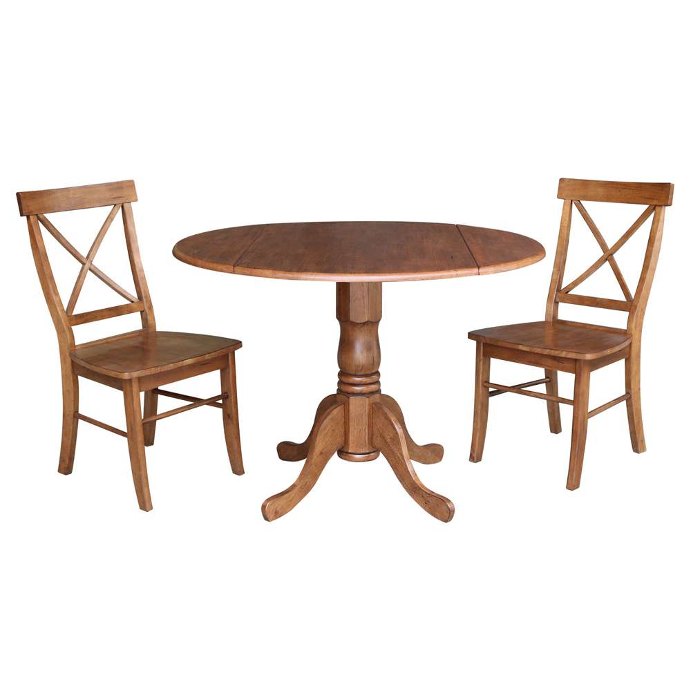 International Concepts (Set of 3 Pcs) - 42in Dual Drop Leaf Table with 2 X-Back Chairs in Distressed Oak Finish - K42-42DP-C613P veiw 1