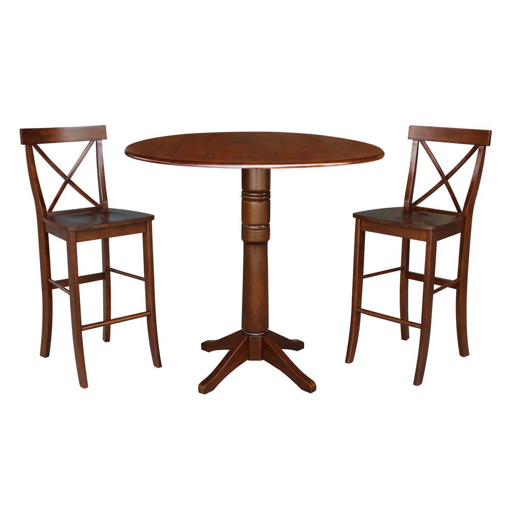 International Concepts (Set of 3 Pcs) - 42in Round Pedestal Bar Height Table with 2 RTA Bar Height Stools in Espresso Finish - K581-42DPT-27-6133-2 veiw 1