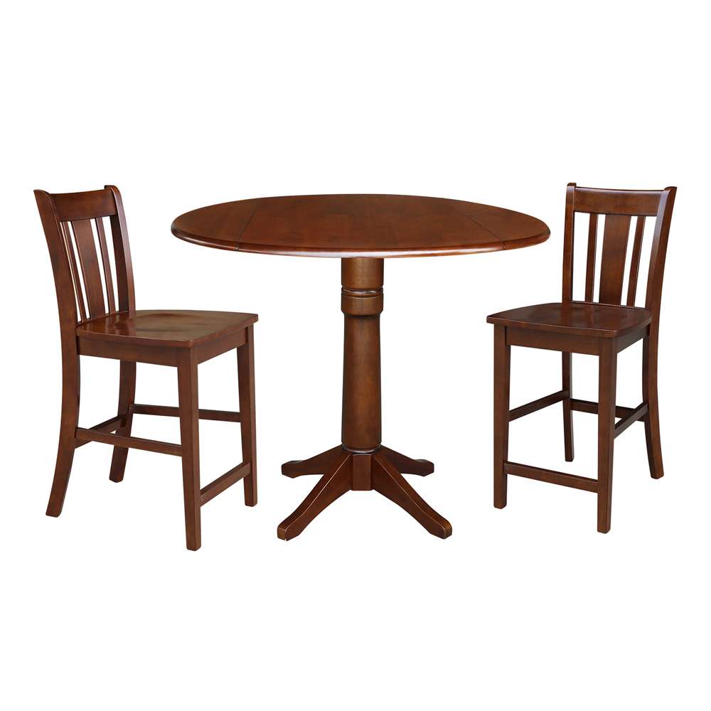 International Concepts (Set of 3 Pcs) - 42in Round Pedestal Gathering Height Table with 2 RTA Counter Height Stools in Espresso Finish - K581-42DPT-27-S102-2 veiw 1