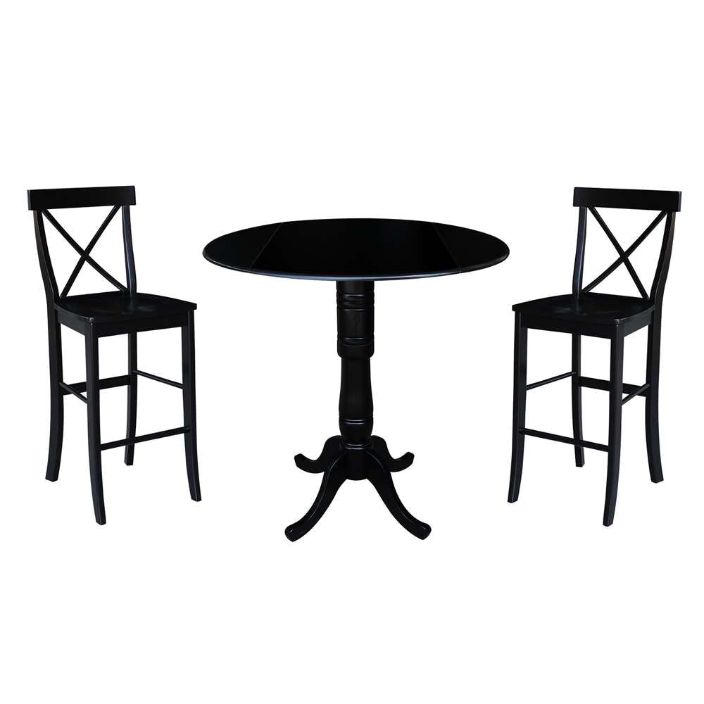 International Concepts (Set of 3 Pcs) - 42in Round Pedestal Bar Height Table with 2 RTA Bar Height Stools in Black Finish - K46-42DPT-S6133-2 veiw 1