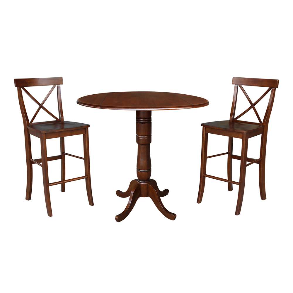 International Concepts (Set of 3 Pcs) - 42in Round Pedestal Bar Height Table with 2 RTA Bar Height Stools in Espresso Finish - K581-42DPT-6133-2 veiw 1