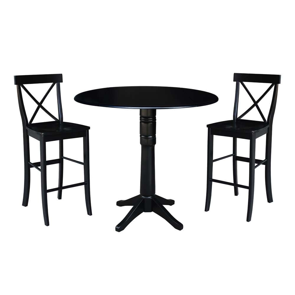 International Concepts (Set of 3 Pcs) - 42in Round Pedestal Bar Height Table with 2 RTA Bar Height Stools in Black Finish - K46-42DPT-27-S6133-2 veiw 1