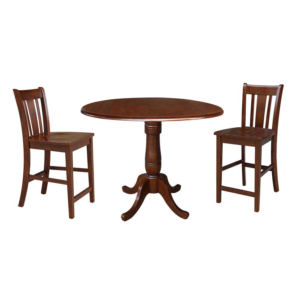 International Concepts (Set of 3 Pcs) - 42in Round Pedestal Gathering Height Table with 2 RTA Counter Height Stools in Espresso Finish - K581-42DPT-S102-2 veiw 1