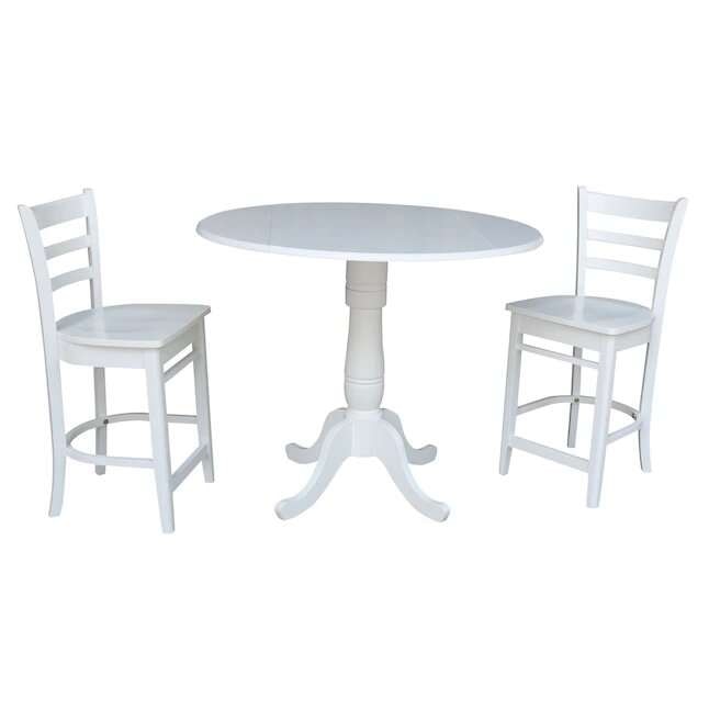 International Concepts (Set of 3 Pcs) - 42in Round Pedestal Gathering Height Table with 2 RTA Counter Height Stools in White Finish - K08-42DPT-S6172-2 veiw 1