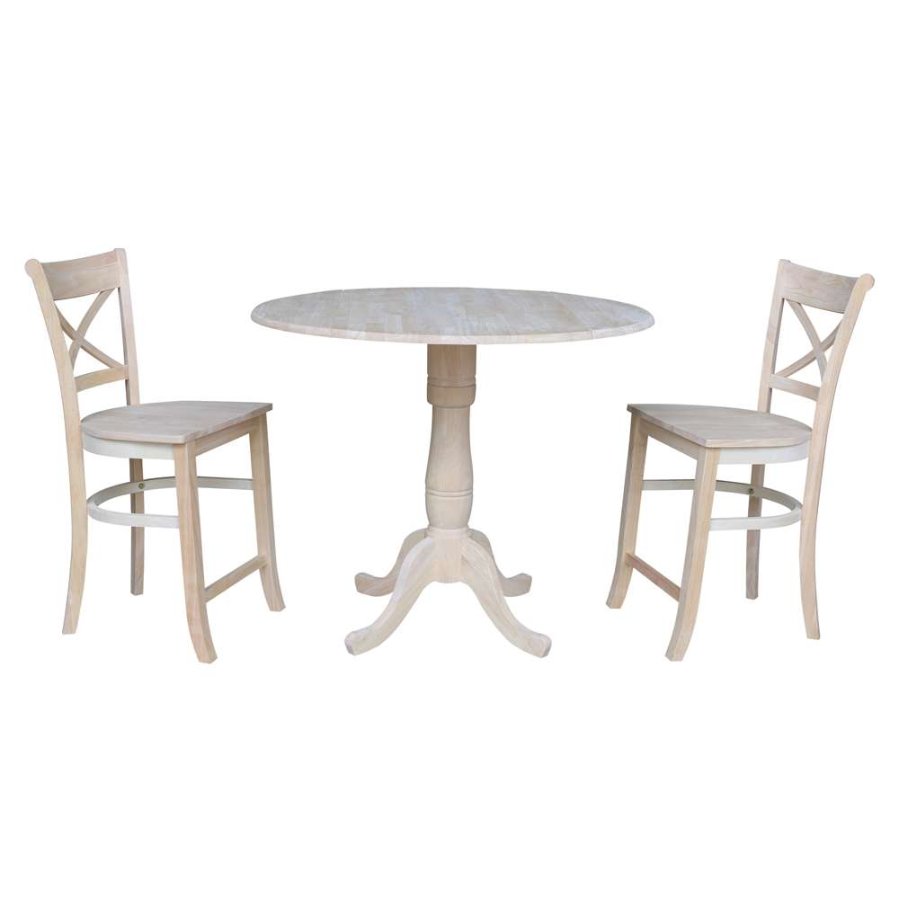 International Concepts (Set of 3 Pcs) - 42in Round Pedestal Gathering Height Table with 2 RTA Counter Height Stools - K-42DPT-S312-2 veiw 1