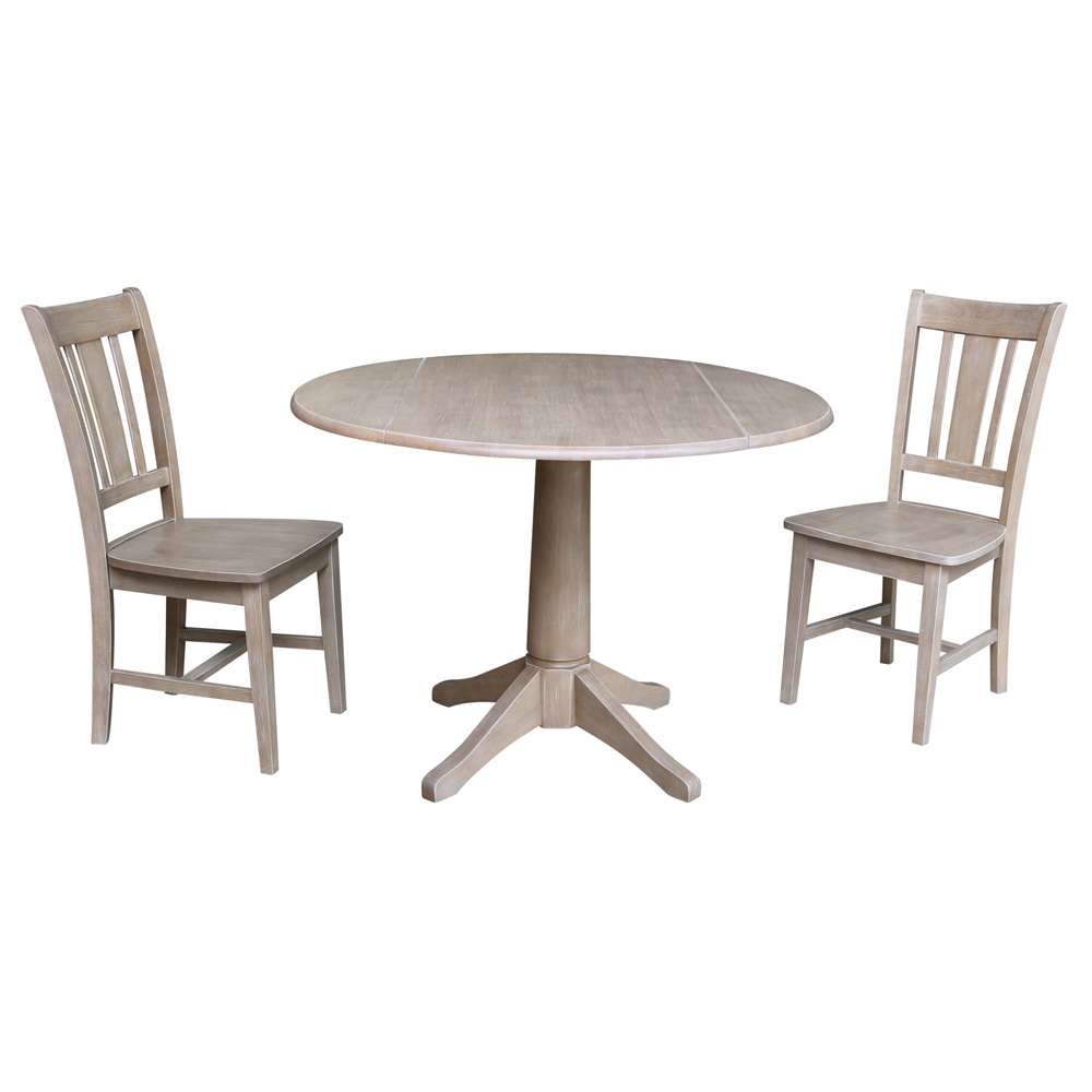 International Concepts (Set of 3 Pcs) -42in Round Top Ped Table with 2 RTA Chairs in Washed Gray Taupe Finish - K09-42DPT-27B-C10-2 veiw 1