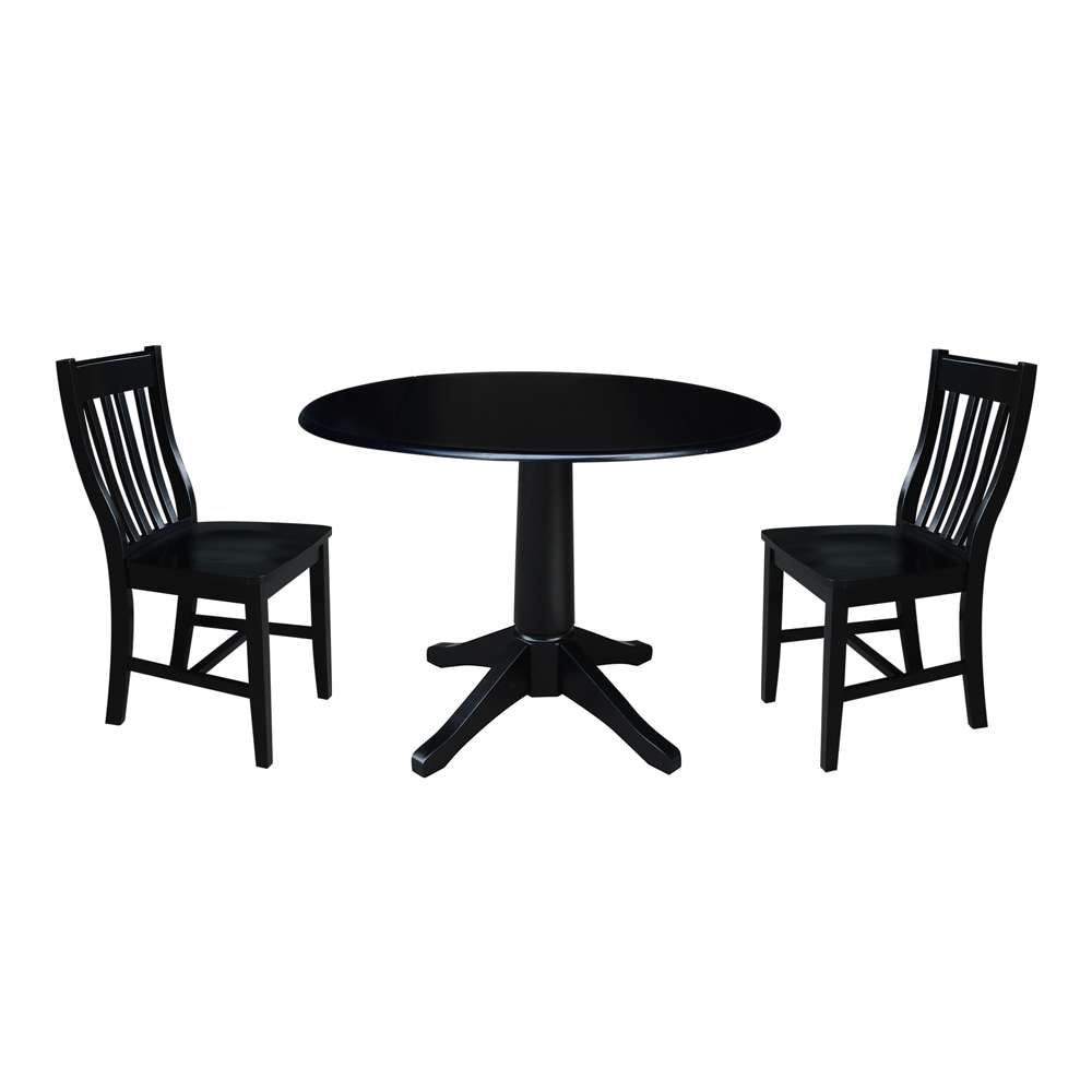 International Concepts (Set of 3 Pcs) -42in Round Top Ped Table with 2 RTA Chairs in Black Finish - K46-42DPT-27B-C61-2 veiw 1