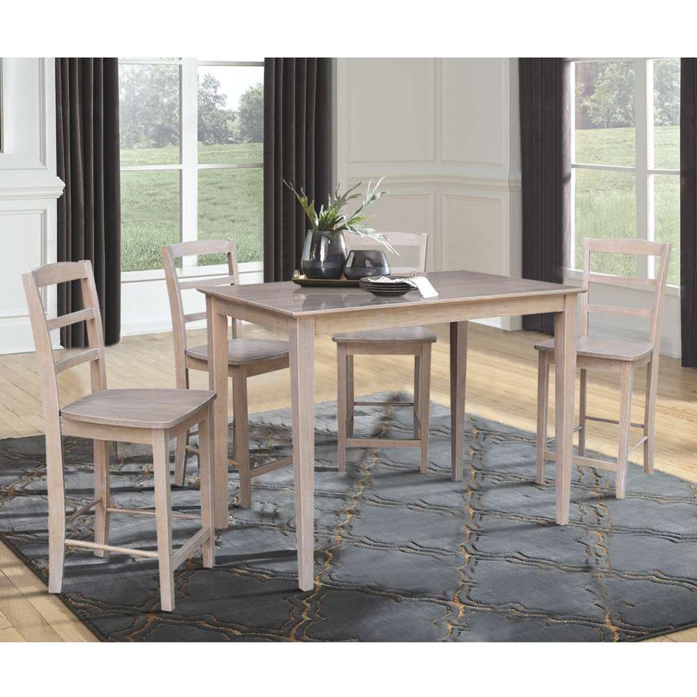 International Concepts - (Set of 5 Pcs) 30X48 Counter Height Dining Table with 4 Madrid Counter Height Stools in Washed Gray Taupe Finish - K09-3048-S402-4 veiw 2