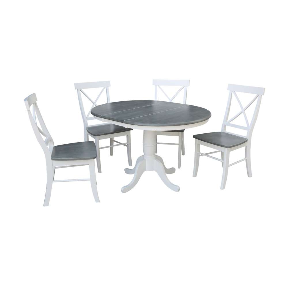 International Concepts - (Set of 5 Pcs) 36in Round Extension Dining Table with 4 RTA Chairs in White/Heather Gray Finish - K05-36RXT-C613-4 veiw 5