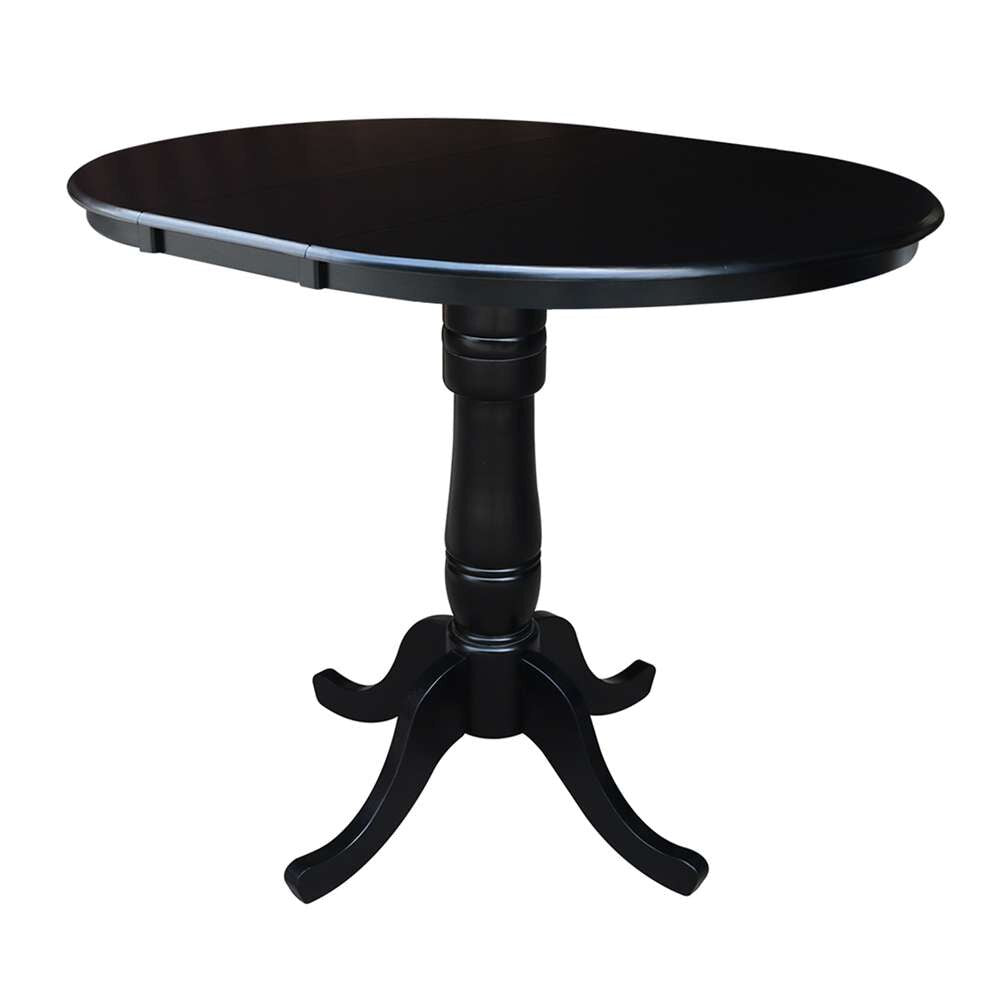 International Concepts - (Set of 5 Pcs) 36in Round Extension Dining Table with 4 Counter Height Stools in Black Finish - K46-36RXT-S6172-4 veiw 4