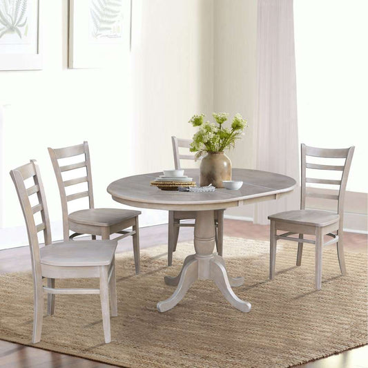 International Concepts - (Set of 5 Pcs) 36in Round Extension Dining Table with 4 Emily Chairs in Washed Gray Taupe Finish - K09-36RXT-C617-4 veiw 2