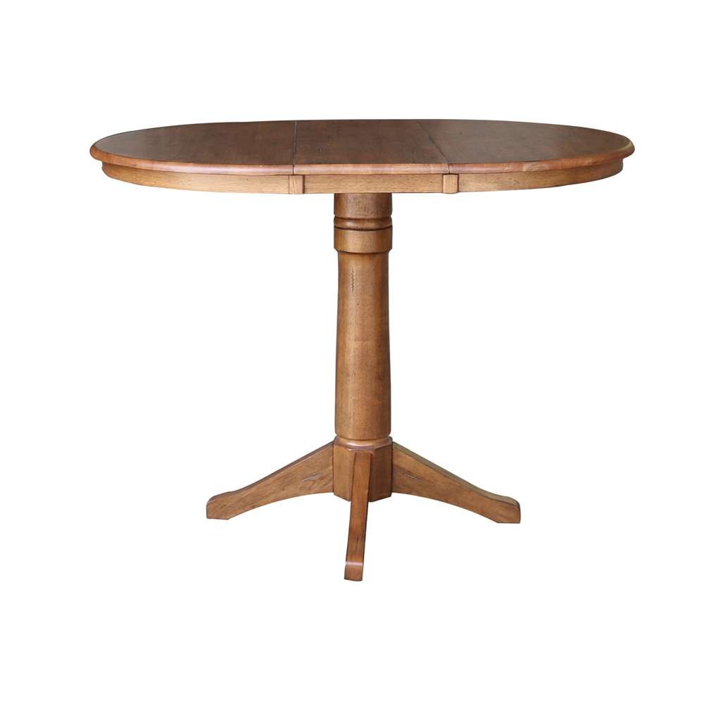 International Concepts - (Set of 5 Pcs) 36in Round Extension Dining Table with 4 San Remo Counter Height Stools in Distressed Oak Finish - K42-36RXT-27B-S102-4 veiw 3