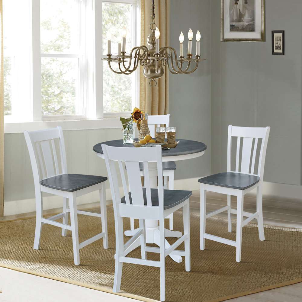 International Concepts - (Set of 5 Pcs) 36in Round Extension Dining Table with 4 San Remo Counter Height Stools in White/Heather Gray Finish - K05-36RXT-27B-S102-4 veiw 4