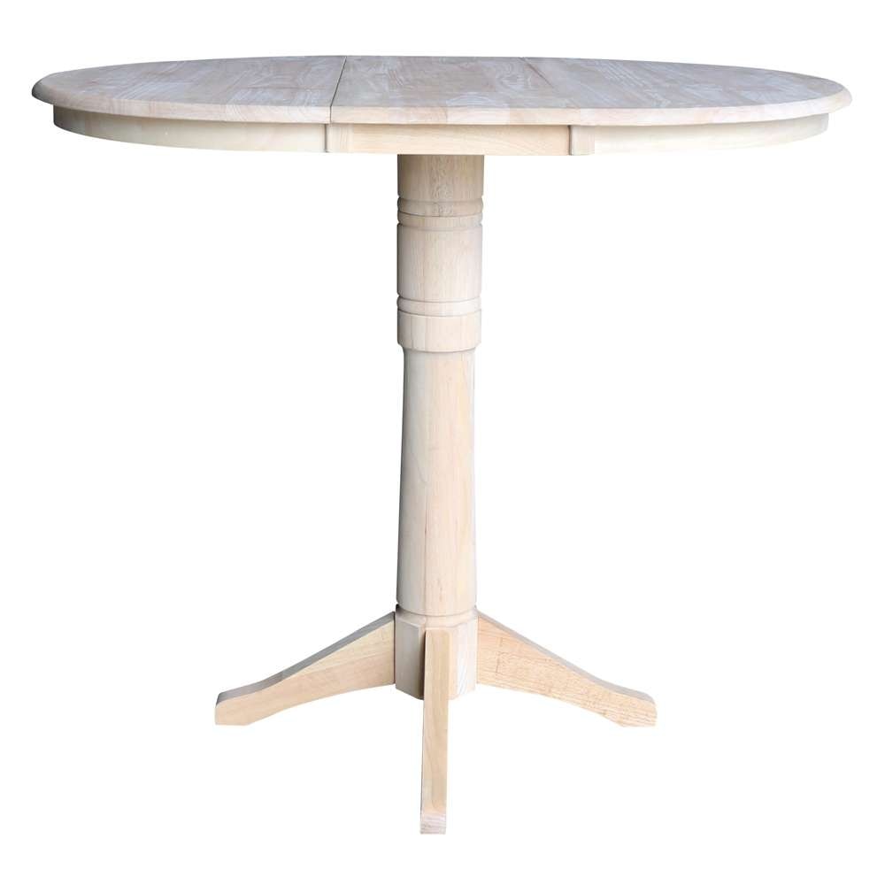 International Concepts - (Set of 5 Pcs) 36in Round Extension Dining Table with 4 Cafe Bar Height Stools - K-36RXT-27B-S6163-4 veiw 4